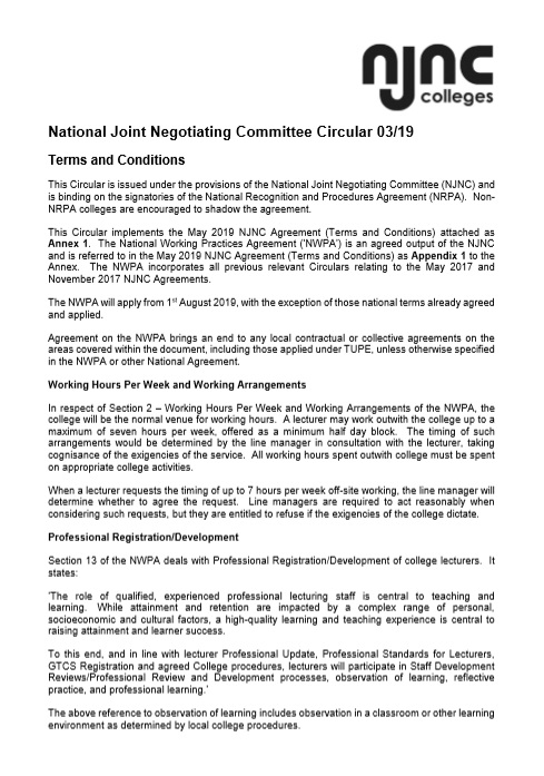 NJNC Circular 03/19